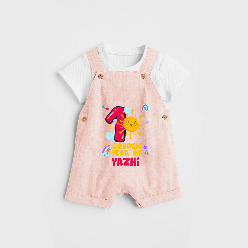 Celebrate The 12th Month Birthday Custom Dungaree set, Personalized with your Baby's name - PEACH - 0 - 5 Months Old (Chest 17")