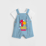 Celebrate The 12th Month Birthday Custom Dungaree set, Personalized with your Baby's name - SKY BLUE - 0 - 5 Months Old (Chest 17")