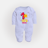 Mark Your BabyÕs 1-Year Birthday Celebration With Our Customized Baby Sleep Suit, Made For Joyful Celebrations - BABY BLUE - New Born (Chest 7.5")