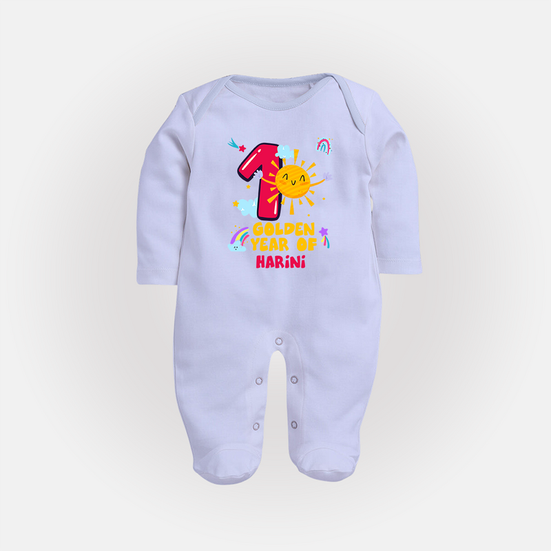 Mark Your BabyÕs 1-Year Birthday Celebration With Our Customized Baby Sleep Suit, Made For Joyful Celebrations - BABY BLUE - New Born (Chest 7.5")