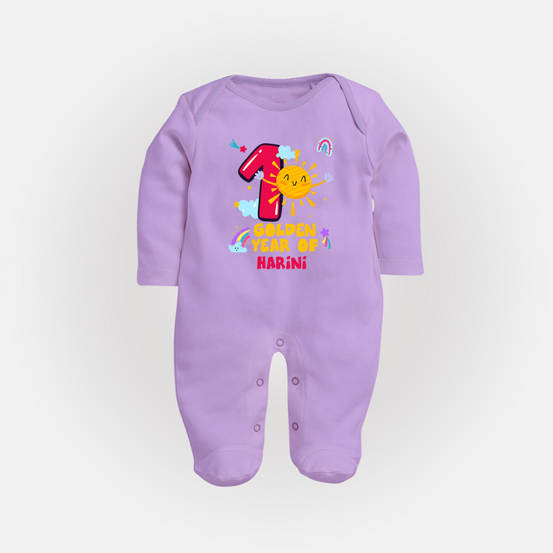 Mark Your BabyÕs 1-Year Birthday Celebration With Our Customized Baby Sleep Suit, Made For Joyful Celebrations - LILAC - New Born (Chest 7.5")