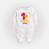 Mark Your BabyÕs 1-Year Birthday Celebration With Our Customized Baby Sleep Suit, Made For Joyful Celebrations - WHITE - New Born (Chest 7.5")