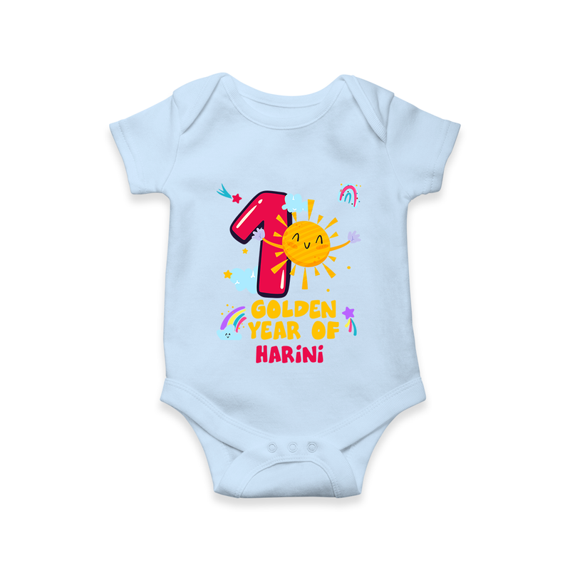 Mark Your BabyÕs 1-Year Birthday Celebration With Our Customized Baby Romper, Made For Joyful Celebrations - BABY BLUE - 0 - 3 Months Old (Chest 16")