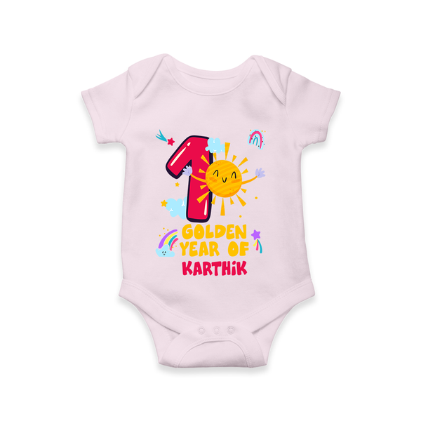 Celebrate The 12th Month Birthday Custom Romper, Personalized with your Little one's name - BABY PINK - 0 - 3 Months Old (Chest 16")