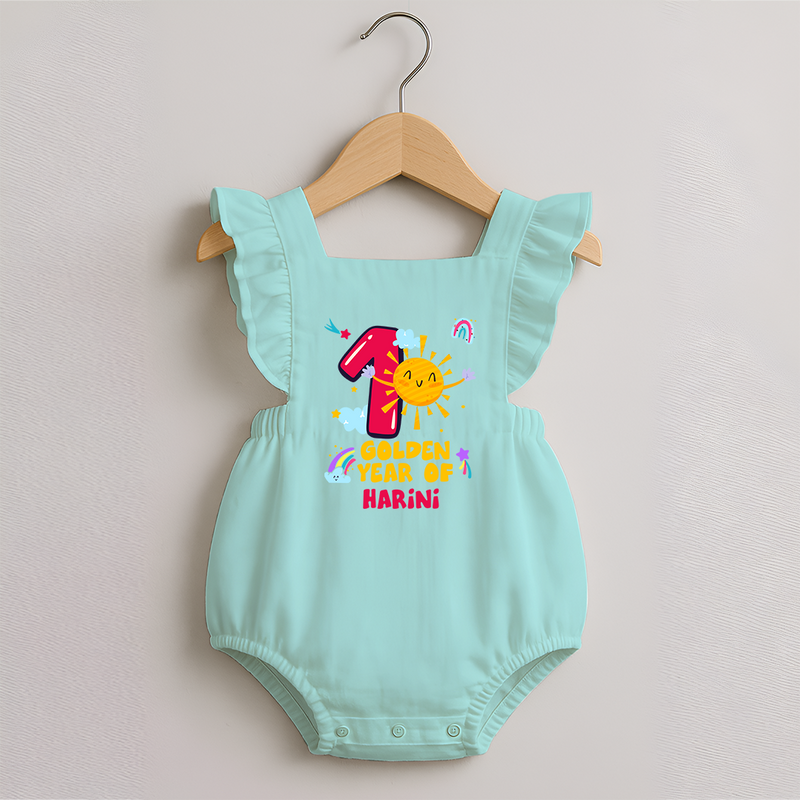 1st Year Baby Outfit | Personalized Romper Frock for Newborn | Milestone Gift Idea - MINT GREEN - 0 - 3 Months Old (Chest 19")