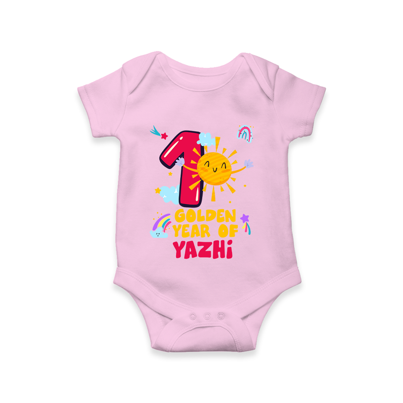 Celebrate The One Year Birthday Custom Romper, Personalized with your Little one's name - PINK - 0 - 3 Months Old (Chest 16")