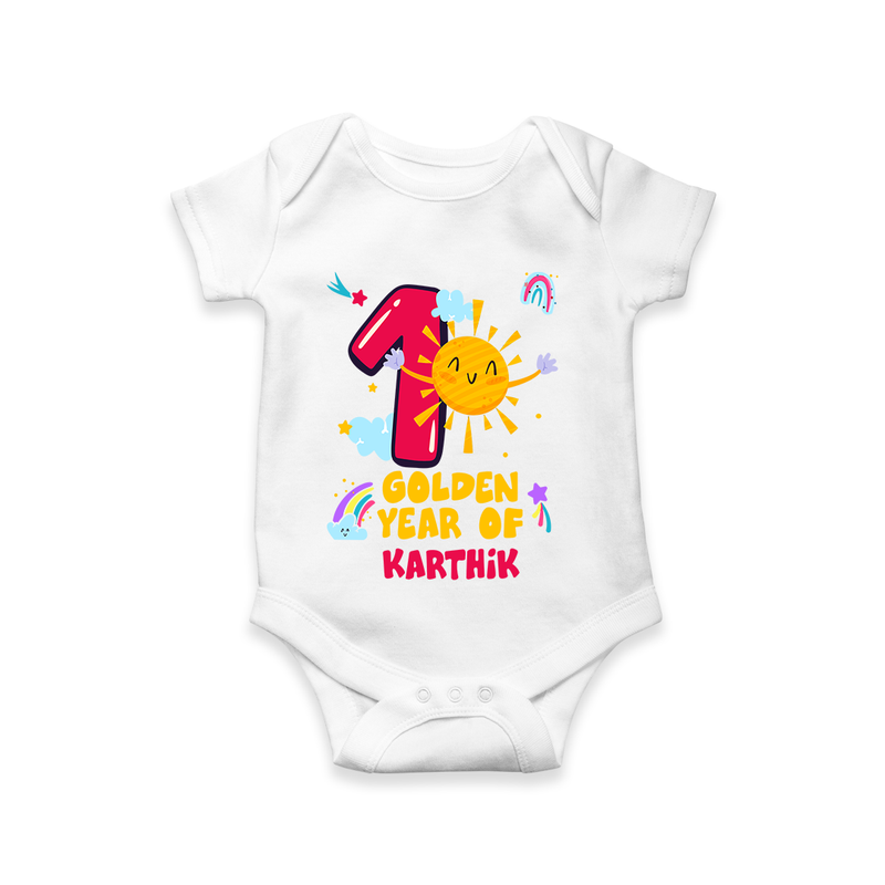 Celebrate The One Year Birthday Custom Romper, Personalized with your Little one's name - WHITE - 0 - 3 Months Old (Chest 16")