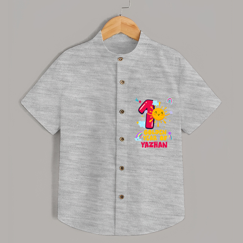 Celebrate The 1st Year Birthday Custom Shirt, Personalized with your Little one's name - GREY MELANGE - 0 - 6 Months Old (Chest 21")