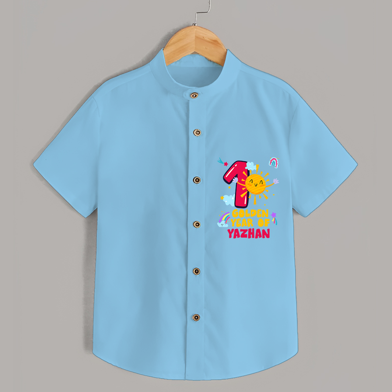 Celebrate The 1st Year Birthday Custom Shirt, Personalized with your Little one's name - SKY BLUE - 0 - 6 Months Old (Chest 21")