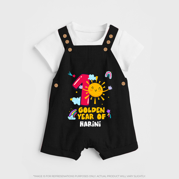 1st Year Baby Outfit | Personalized Dungaree Set for Newborn | Milestone Gift Idea - BLACK - 0 - 5 Months Old (Chest 18")