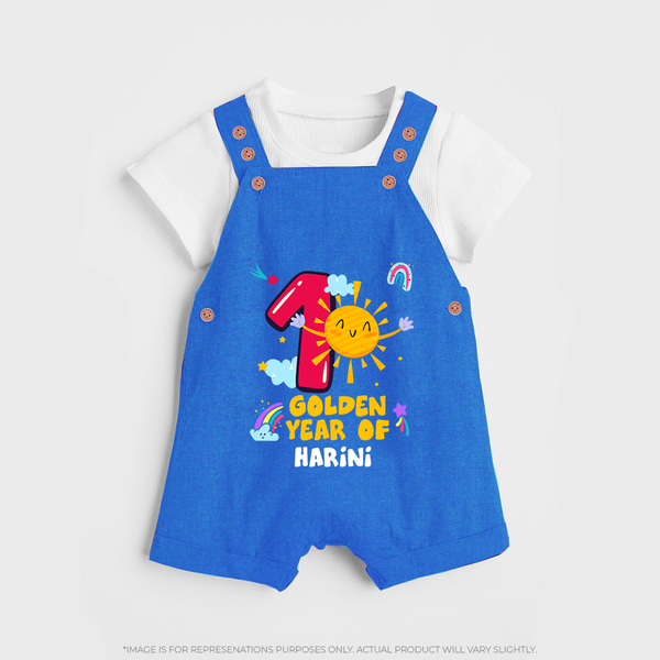 1st Year Baby Outfit | Personalized Dungaree Set for Newborn | Milestone Gift Idea - COBALT BLUE - 0 - 5 Months Old (Chest 18")