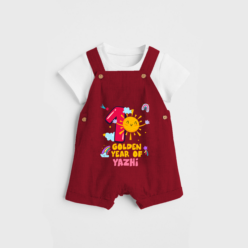 Celebrate The 12th Month Birthday Custom Dungaree set, Personalized with your Baby's name - RED - 0 - 5 Months Old (Chest 17")