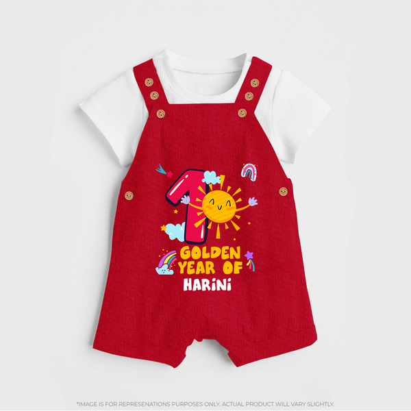 1st Year Baby Outfit | Personalized Dungaree Set for Newborn | Milestone Gift Idea - RED - 0 - 5 Months Old (Chest 18")