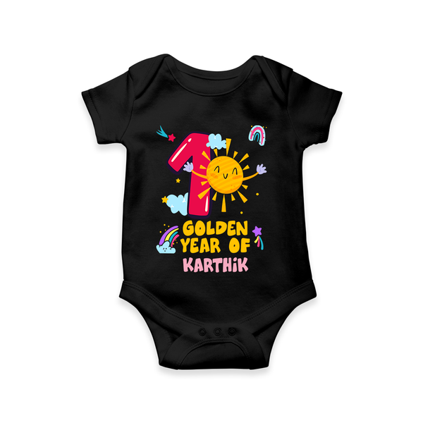 Celebrate The 12th Month Birthday Custom Romper, Personalized with your Little one's name - BLACK - 0 - 3 Months Old (Chest 16")
