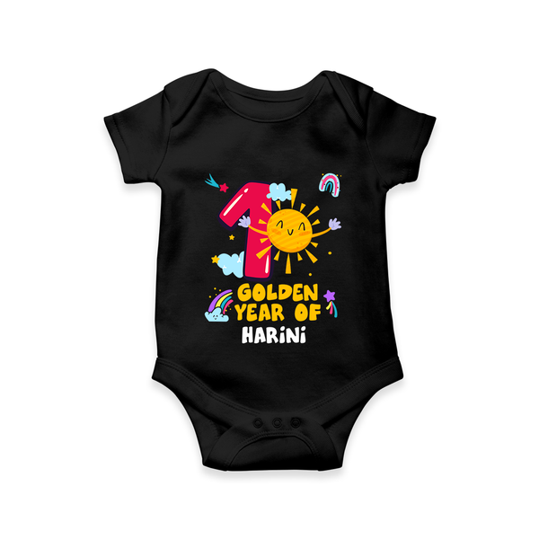 1 Year Baby Outfit | Personalized Romper/Onesie for Newborn | Milestone Gift Idea - BLACK - New Born (Chest 14")