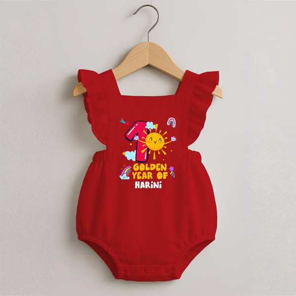 1st Year Baby Outfit | Personalized Romper Frock for Newborn | Milestone Gift Idea - RED - 0 - 3 Months Old (Chest 19")
