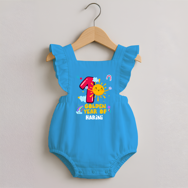 1st Year Baby Outfit | Personalized Romper Frock for Newborn | Milestone Gift Idea - SKY BLUE - 0 - 3 Months Old (Chest 19")