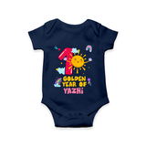 Celebrate The One Year Birthday Custom Romper, Personalized with your Little one's name - NAVY BLUE - 0 - 3 Months Old (Chest 16")