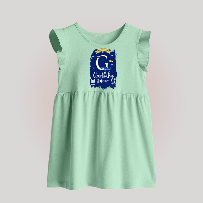 Personalized Birthday Stat Baby Frock | Custom Baby Baby Frock with Birth Date, Time, and Weight - MINT GREEN - 0 - 3 Months Old (Chest 17")