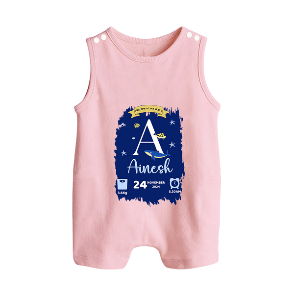 Personalized Birthday Stat Romper Suit/Sleeveless Romper | Custom Baby Romper Suit/Sleeveless Romper with Birth Date, Time, and Weight - BABY PINK - 0 - 5 Months Old (Chest 18")
