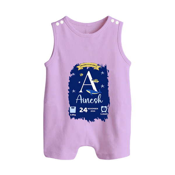 Personalized Birthday Stat Romper Suit/Sleeveless Romper | Custom Baby Romper Suit/Sleeveless Romper with Birth Date, Time, and Weight - LILAC - 0 - 5 Months Old (Chest 18")