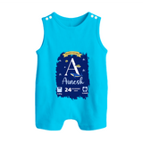 Personalized Birthday Stat Romper Suit/Sleeveless Romper | Custom Baby Romper Suit/Sleeveless Romper with Birth Date, Time, and Weight - SKY BLUE - 0 - 5 Months Old (Chest 18")