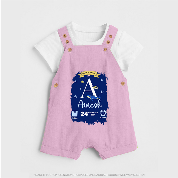 Personalized Birthday Stat Dungaree Set | Custom Baby Dungaree Set with Birth Date, Time, and Weight - BABY PINK - 0 - 5 Months Old (Chest 18")