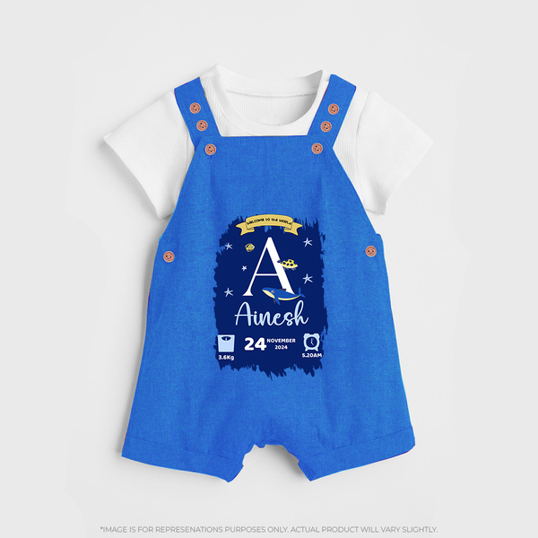 Personalized Birthday Stat Dungaree Set | Custom Baby Dungaree Set with Birth Date, Time, and Weight - COBALT BLUE - 0 - 5 Months Old (Chest 18")