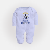 Personalized Birth Stat Sleep Suit/ Full Sleeve Bodysuit | Custom Baby Outfit with Name & Details - BABY BLUE - New Born (Chest 7.5")