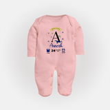 Personalized Birth Stat Sleep Suit/ Full Sleeve Bodysuit | Custom Baby Outfit with Name & Details - BABY PINK - New Born (Chest 7.5")