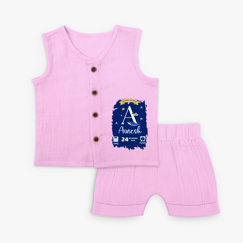 Personalized Birthday Stat Jabla Set | Custom Baby Jabla Set with Birth Date, Time, and Weight - BABY PINK - 0 - 3 Months Old (Chest 9.8")
