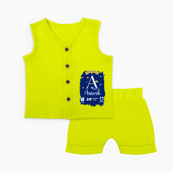 Personalized Birthday Stat Jabla Set | Custom Baby Jabla Set with Birth Date, Time, and Weight - LIME GREEN - 0 - 3 Months Old (Chest 9.8")