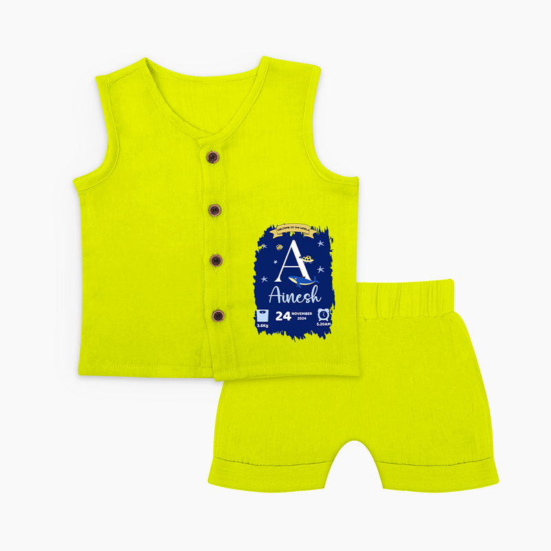 Personalized Birthday Stat Jabla Set | Custom Baby Jabla Set with Birth Date, Time, and Weight - LIME GREEN - 0 - 3 Months Old (Chest 9.8")