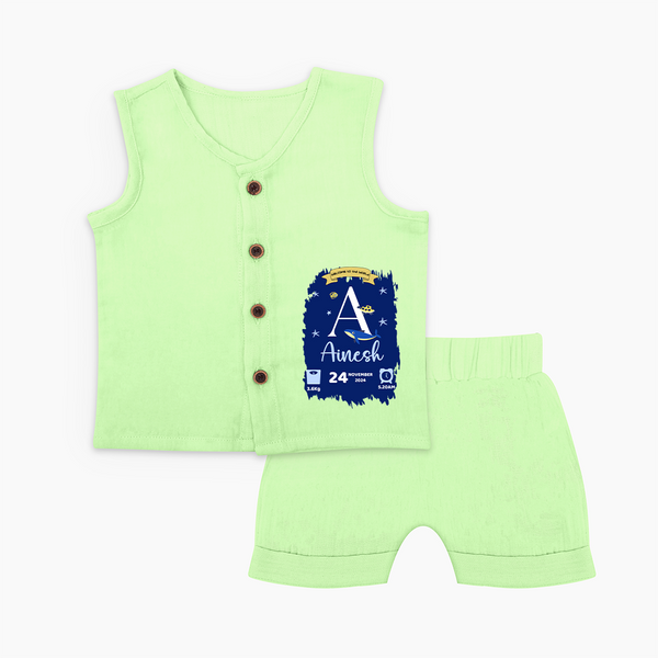 Personalized Birthday Stat Jabla Set | Custom Baby Jabla Set with Birth Date, Time, and Weight - PASTEL GREEN - 0 - 3 Months Old (Chest 9.8")