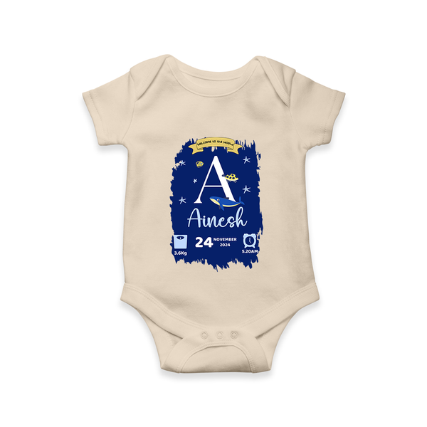 Personalized Birthday Stat Romper | Custom Baby Romper with Birth Date, Time, and Weight - IVORY - New Born (Chest 14")