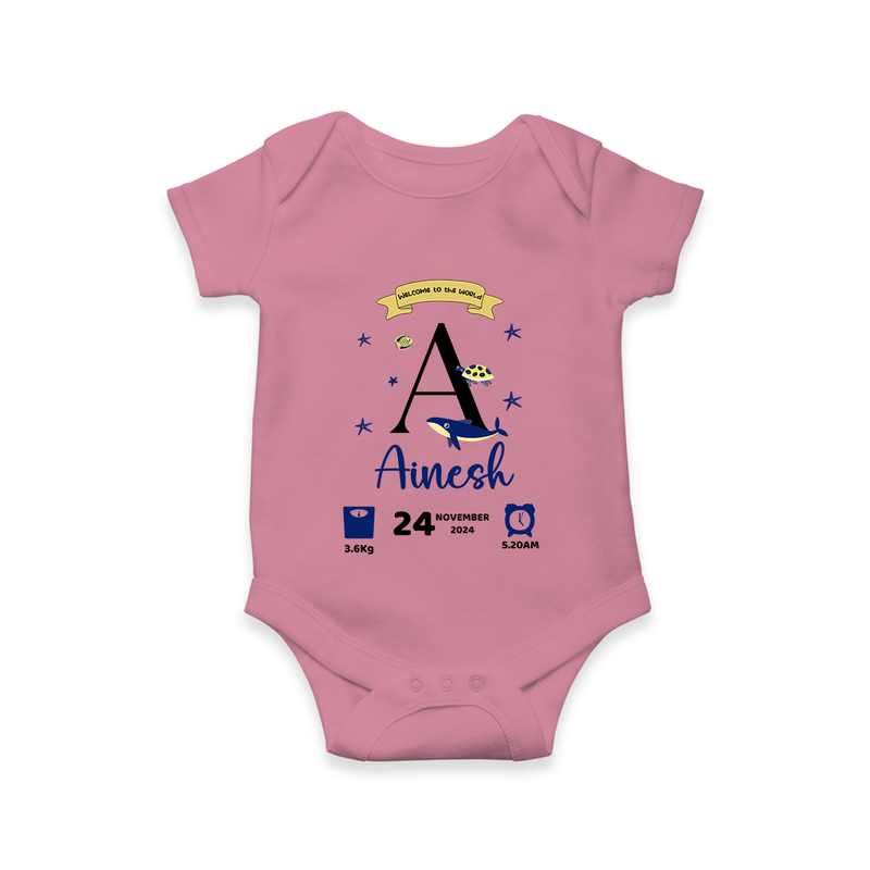 "Welcome to the World - Customized Romper With Baby Name, Date Of Birth, Weight, and Birth Time" - ONION - 0 - 3 Months Old (Chest 16")