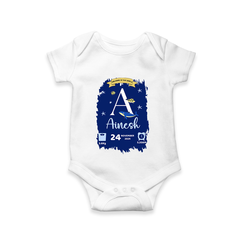 Personalized Birthday Stat Romper | Custom Baby Romper with Birth Date, Time, and Weight - WHITE - New Born (Chest 14")