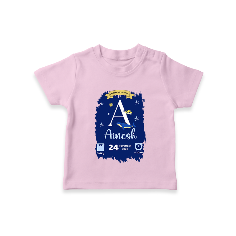 Personalized Birthday Stat T-shirt | Custom Baby T-shirt with Birth Date, Time, and Weight - BABY PINK - 0-5 Months Old (Chest 17")