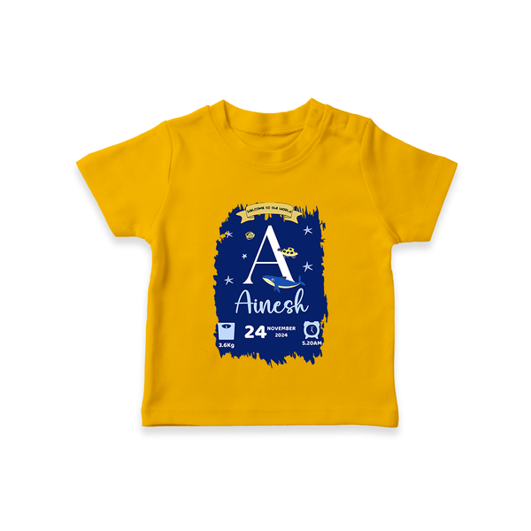 Personalized Birthday Stat T-shirt | Custom Baby T-shirt with Birth Date, Time, and Weight - CHROME YELLOW - 0-5 Months Old (Chest 17")