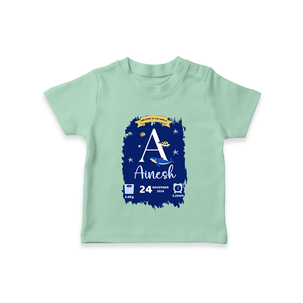 Personalized Birthday Stat T-shirt | Custom Baby T-shirt with Birth Date, Time, and Weight - MINT GREEN - 0-5 Months Old (Chest 17")