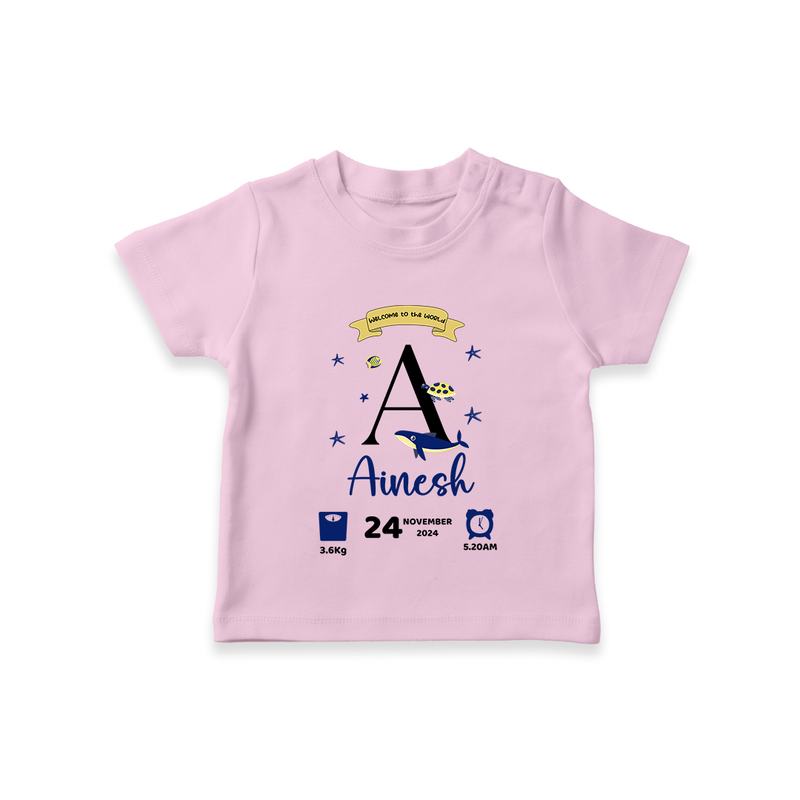 "Welcome to the World - Customized T-shirt With Baby Name, Date Of Birth, Weight, and Birth Time" - PINK - 0-5 Months Old (Chest 17")