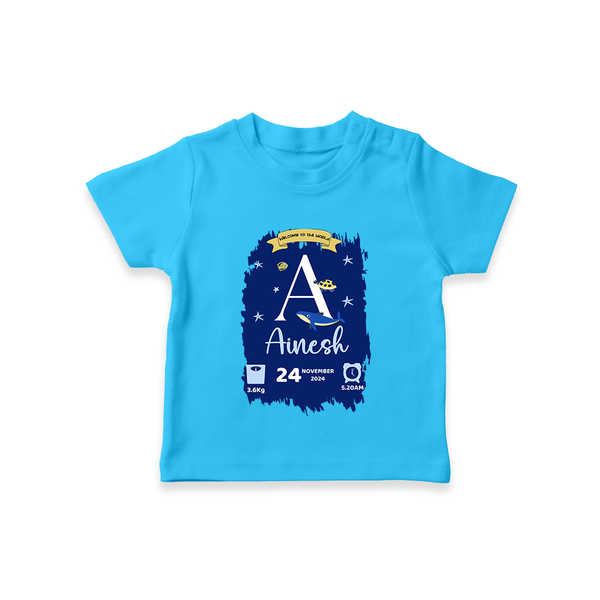 Personalized Birthday Stat T-shirt | Custom Baby T-shirt with Birth Date, Time, and Weight - SKY BLUE - 0-5 Months Old (Chest 17")