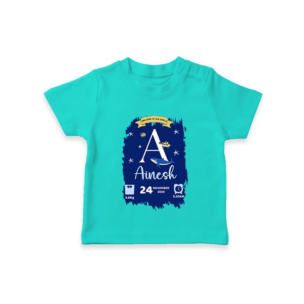 Personalized Birthday Stat T-shirt | Custom Baby T-shirt with Birth Date, Time, and Weight - TEAL - 0-5 Months Old (Chest 17")