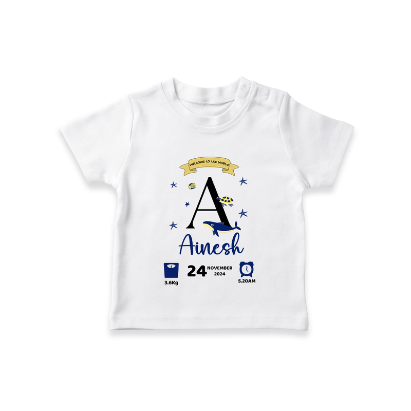 "Welcome to the World - Customized T-shirt With Baby Name, Date Of Birth, Weight, and Birth Time" - WHITE - 0-5 Months Old (Chest 17")