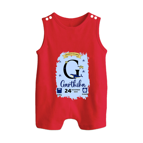 Personalized Birthday Stat Romper Suit/Sleeveless Romper | Custom Baby Romper Suit/Sleeveless Romper with Birth Date, Time, and Weight - RED - 0 - 5 Months Old (Chest 18")