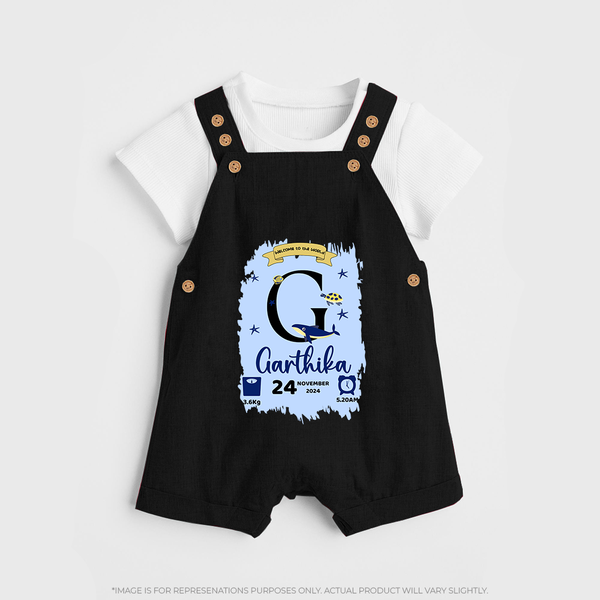Personalized Birthday Stat Dungaree Set | Custom Baby Dungaree Set with Birth Date, Time, and Weight - BLACK - 0 - 5 Months Old (Chest 18")
