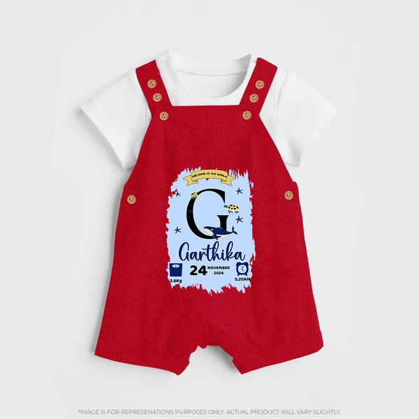 Personalized Birthday Stat Dungaree Set | Custom Baby Dungaree Set with Birth Date, Time, and Weight - RED - 0 - 5 Months Old (Chest 18")