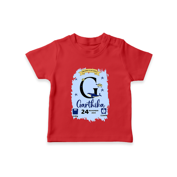 Personalized Birthday Stat T-shirt | Custom Baby T-shirt with Birth Date, Time, and Weight - RED - 0-5 Months Old (Chest 17")