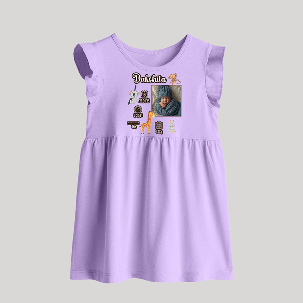 Personalized Baby Birthday Stat Baby Frock | Birth Date, Time, and Weight Printed Baby Frock - LILAC - 0 - 3 Months Old (Chest 17")