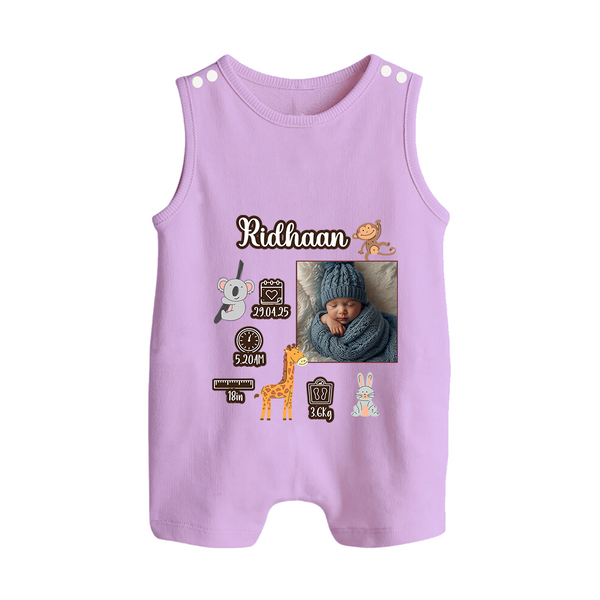 Personalized Baby Birthday Stat Romper Suit/Sleeveless Romper | Birth Date, Time, and Weight Printed Romper Suit/Sleeveless Romper - LILAC - 0 - 5 Months Old (Chest 18")